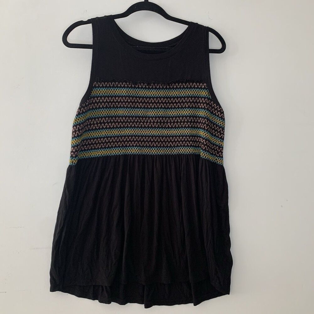Sleeveless Tank Top Black Embroidered Casual Comfy Top Size Unknown